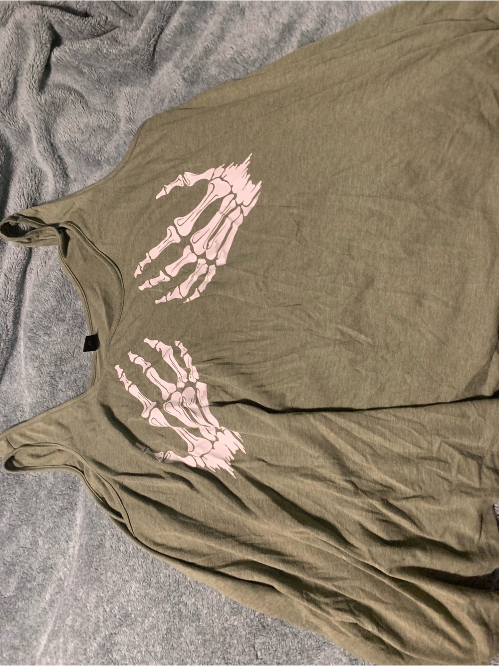 ROMWE Olive Tank with Light Pink Skeleton Print